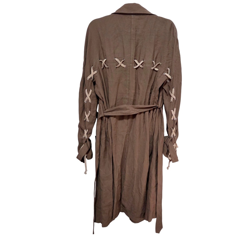 POL Anthropologie Womens Lace Up Back Trench Coat‎ Taupe Double Breasted Medium - Picture 5 of 9